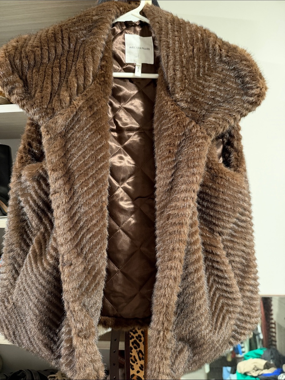 Avec Les Filles Brown Faux Fur Quilted-Lined Vest